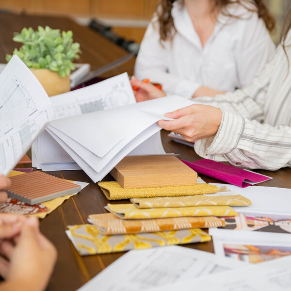 Floor plans and materials used in architecture projects guided by strategic designs