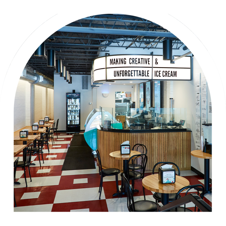 Boom Town Creamery interior showcasing commercial architecture and interior design solutions for restaurant spaces